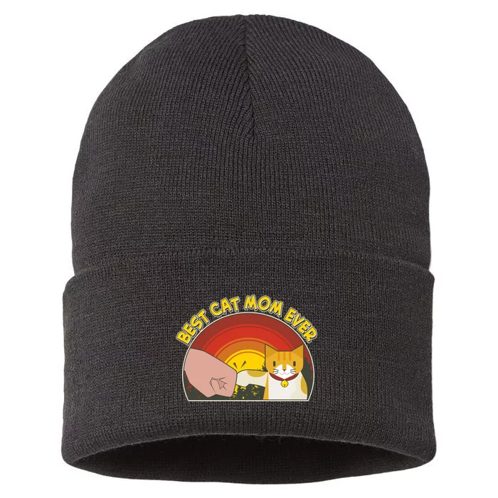 Retro Best Cat Mom Ever Sustainable Knit Beanie