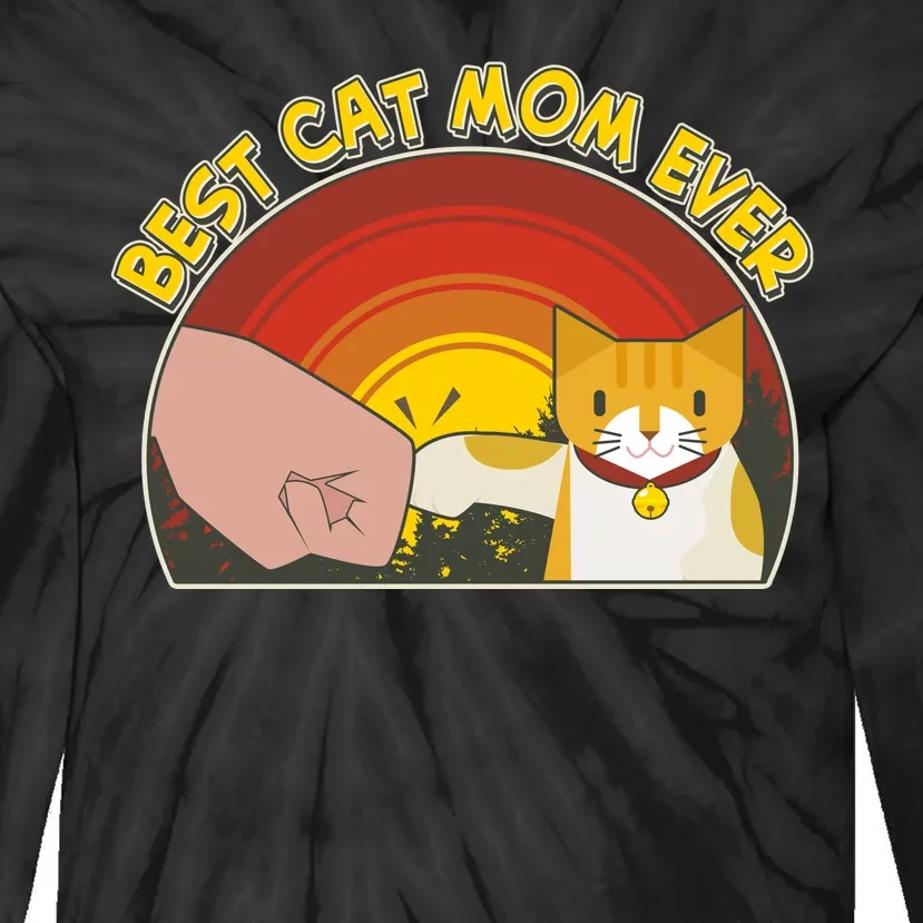 Retro Best Cat Mom Ever Tie-Dye Long Sleeve Shirt