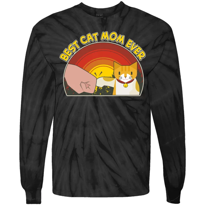 Retro Best Cat Mom Ever Tie-Dye Long Sleeve Shirt