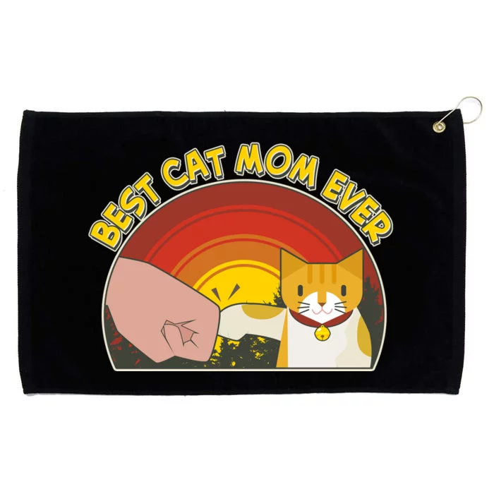 Retro Best Cat Mom Ever Grommeted Golf Towel