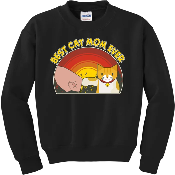 Retro Best Cat Mom Ever Kids Sweatshirt