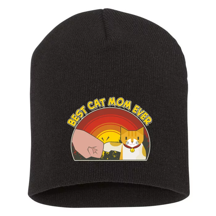 Retro Best Cat Mom Ever Short Acrylic Beanie