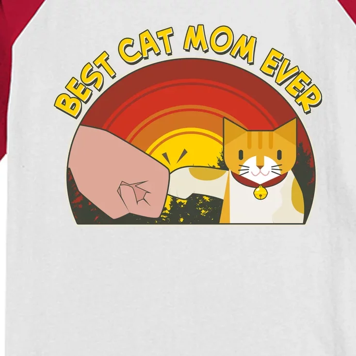 Retro Best Cat Mom Ever Kids Colorblock Raglan Jersey