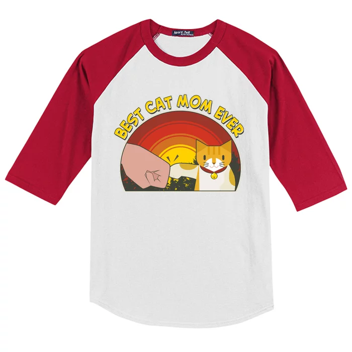 Retro Best Cat Mom Ever Kids Colorblock Raglan Jersey