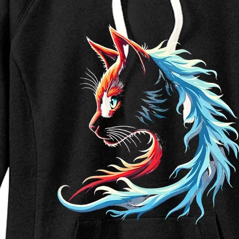 Retro Blue Cat Wave Of Cat Ladies Cat Lover Women's Fleece Hoodie