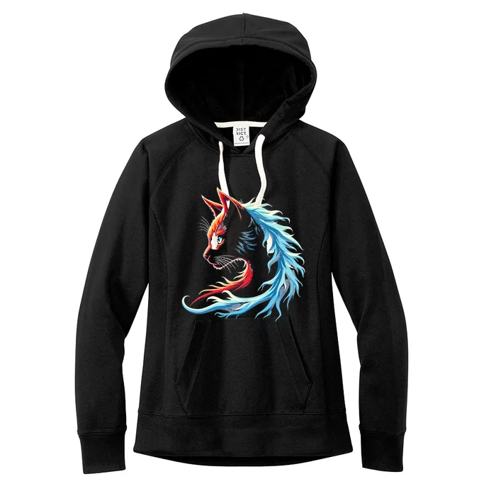 Retro Blue Cat Wave Of Cat Ladies Cat Lover Women's Fleece Hoodie