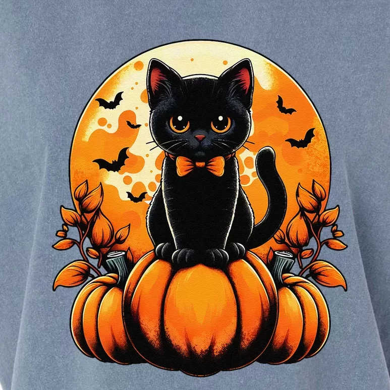 Retro Black Cat Pumpkin Halloween Costume Fall Autumn Season Gift Garment-Dyed Women's Muscle Tee