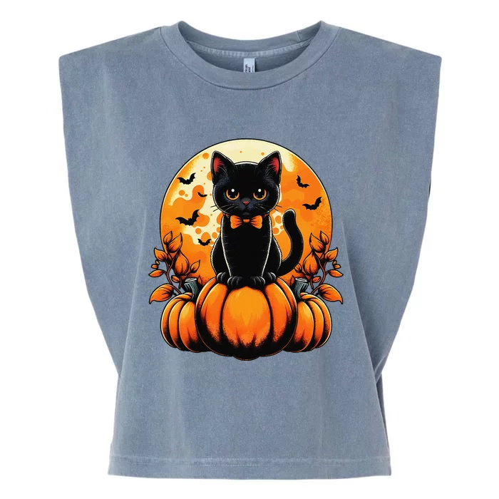 Retro Black Cat Pumpkin Halloween Costume Fall Autumn Season Gift Garment-Dyed Women's Muscle Tee