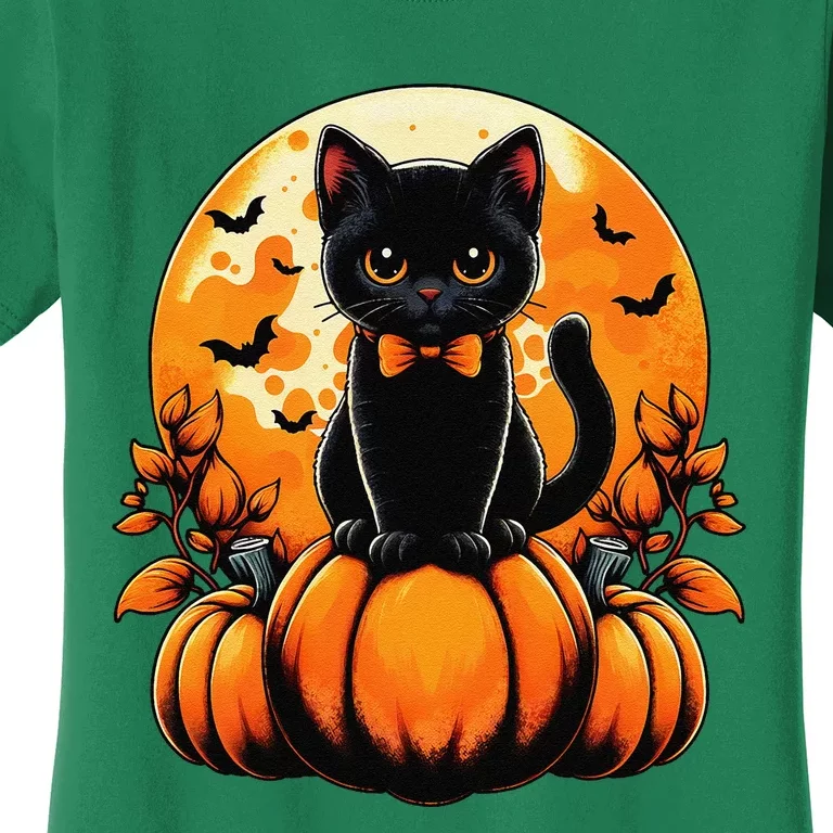 Retro Black Cat Pumpkin Halloween Costume Fall Autumn Season Gift Women's T-Shirt