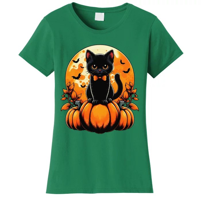 Retro Black Cat Pumpkin Halloween Costume Fall Autumn Season Gift Women's T-Shirt