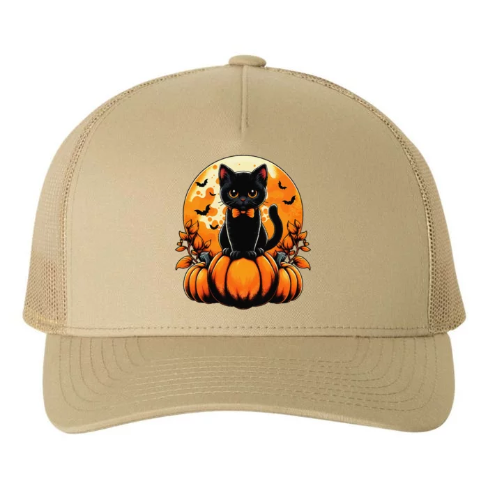 Retro Black Cat Pumpkin Halloween Costume Fall Autumn Season Gift Yupoong Adult 5-Panel Trucker Hat