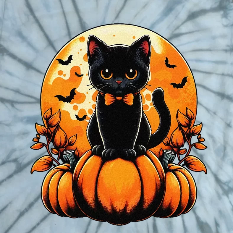 Retro Black Cat Pumpkin Halloween Costume Fall Autumn Season Gift Tie-Dye T-Shirt