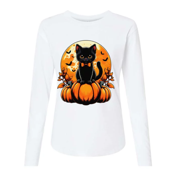 Retro Black Cat Pumpkin Halloween Costume Fall Autumn Season Gift Womens Cotton Relaxed Long Sleeve T-Shirt