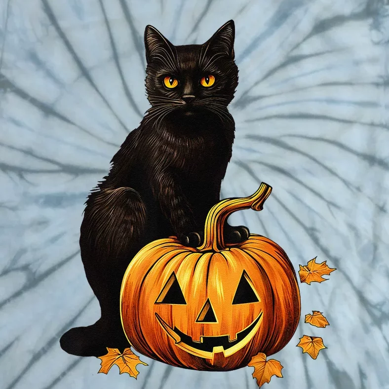 Retro Black Cat Halloween Pumpkin Tie-Dye T-Shirt