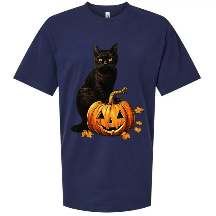 Retro Black Cat Halloween Pumpkin Sueded Cloud Jersey T-Shirt