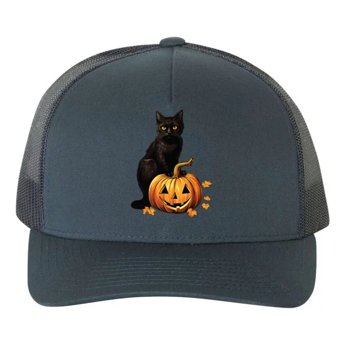 Retro Black Cat Halloween Pumpkin Costume Yupoong Adult 5-Panel Trucker Hat