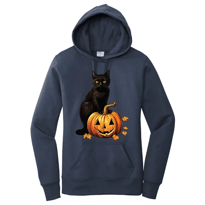 Retro Black Cat Halloween Pumpkin Costume Women's Pullover Hoodie