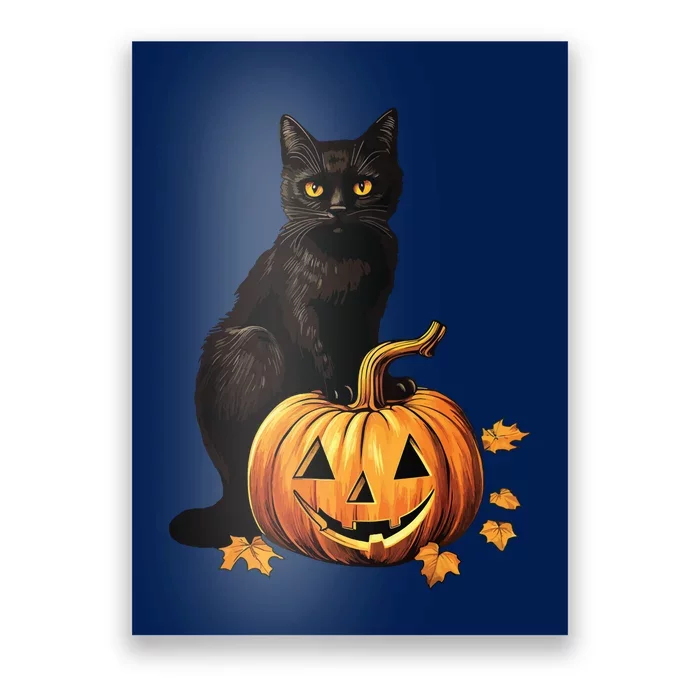 Retro Black Cat Halloween Pumpkin Costume Poster