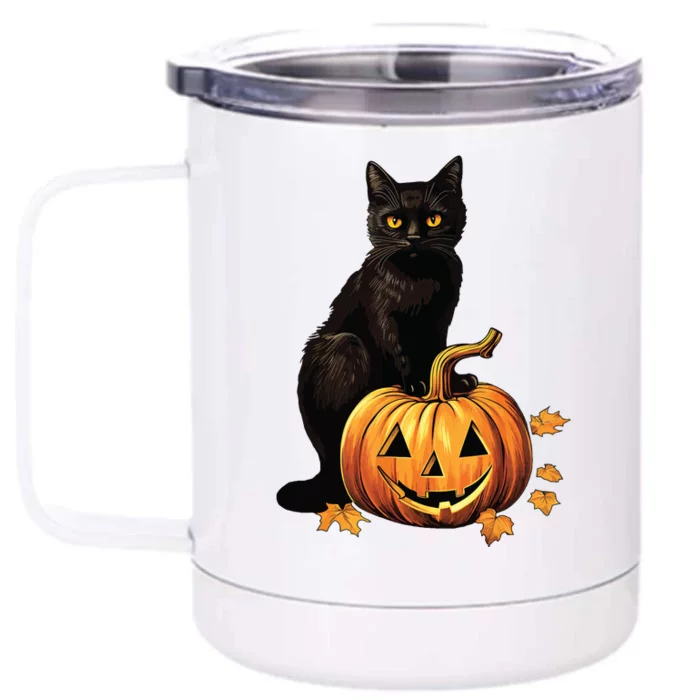 Retro Black Cat Halloween Pumpkin Costume Front & Back 12oz Stainless Steel Tumbler Cup