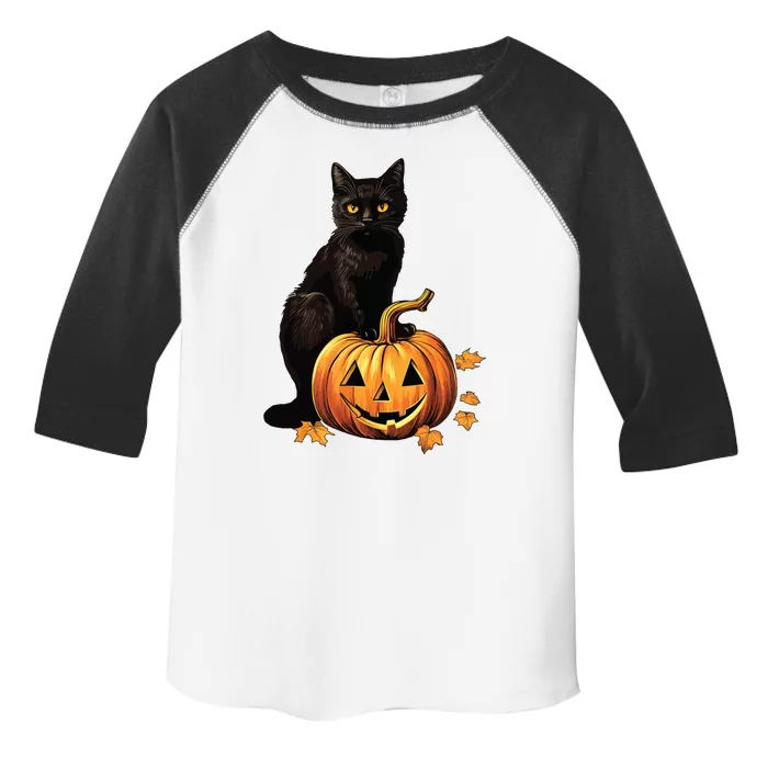 Retro Black Cat Halloween Pumpkin Costume Toddler Fine Jersey T-Shirt