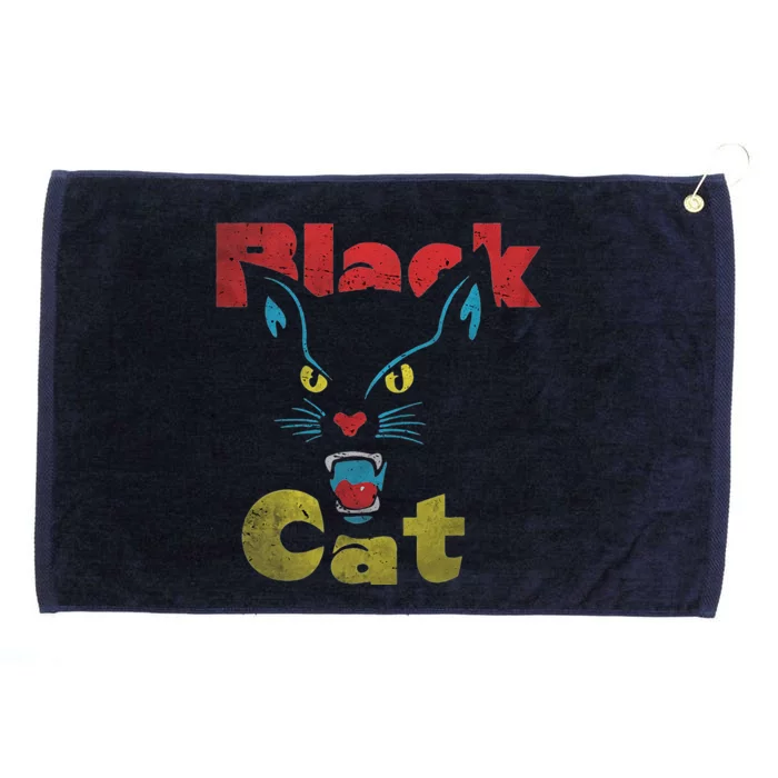 Retro Black Cat Retro Fireworks Vintage Halloween 70s Grommeted Golf Towel