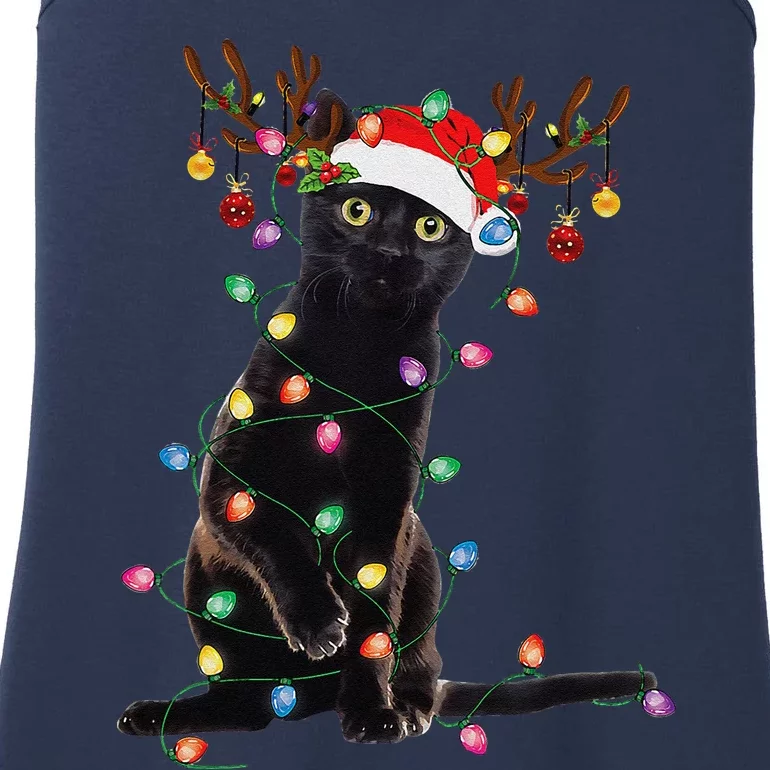 Reindeer Black Cat Christmas Lights Funny Cat Lover Gifts Ladies Essential Tank