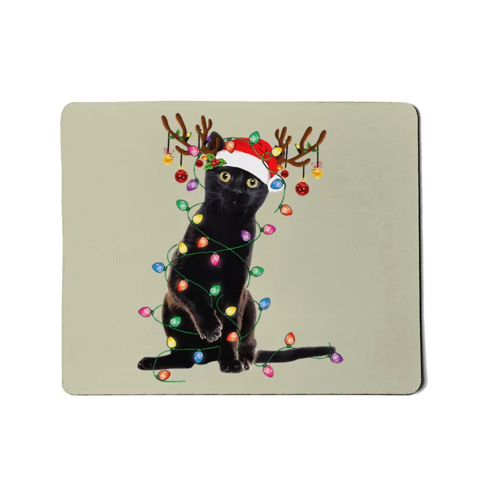 Reindeer Black Cat Christmas Lights Funny Cat Lover Gifts Mousepad