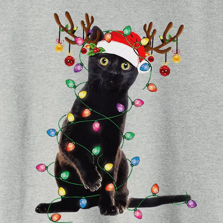 Reindeer Black Cat Christmas Lights Funny Cat Lover Gifts Women's Crop Top Tee