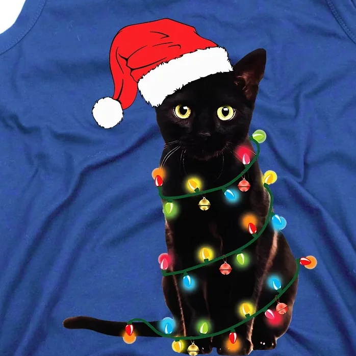 Retro Black Cat Christmas Light Funny Cat Tank Top