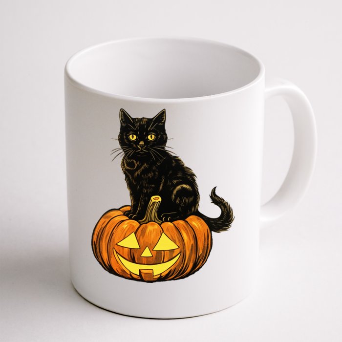 Retro Black Cat Halloween Pumpkin Costume Front & Back Coffee Mug