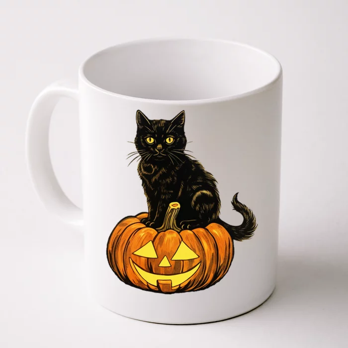 Retro Black Cat Halloween Pumpkin Costume Front & Back Coffee Mug