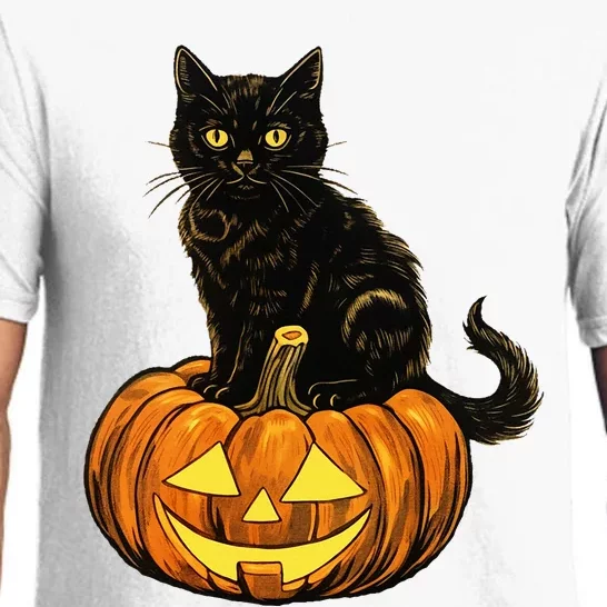 Retro Black Cat Halloween Pumpkin Costume Pajama Set