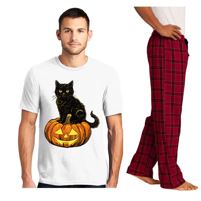 Retro Black Cat Halloween Pumpkin Costume Pajama Set