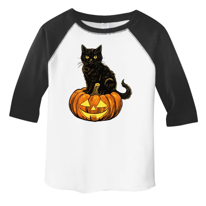 Retro Black Cat Halloween Pumpkin Costume Toddler Fine Jersey T-Shirt