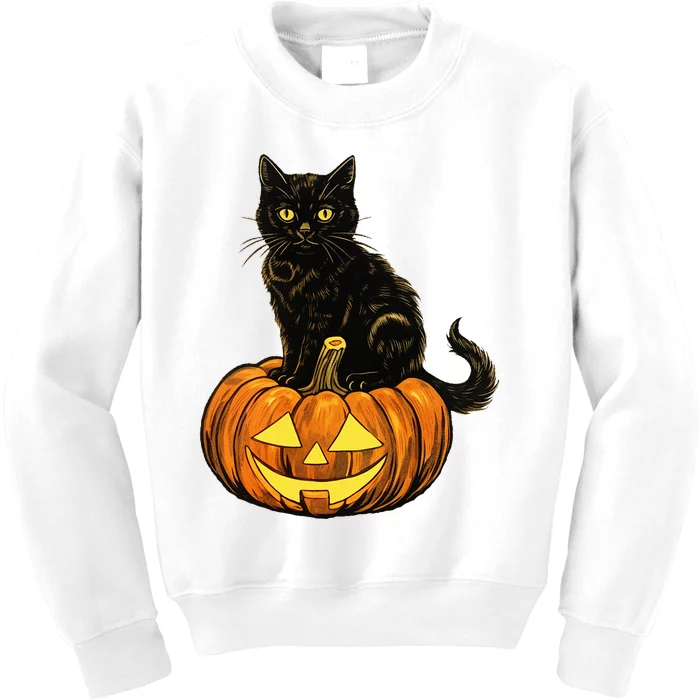 Retro Black Cat Halloween Pumpkin Costume Kids Sweatshirt