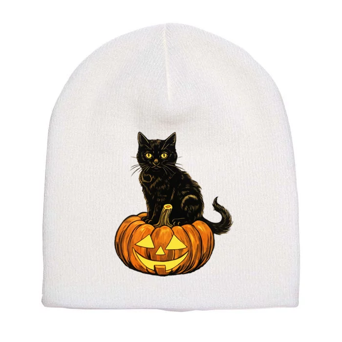 Retro Black Cat Halloween Pumpkin Costume Short Acrylic Beanie