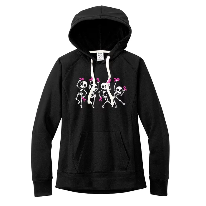 Ribbon Breast Cancer Awareness Skeleton Women's Fleece Hoodie