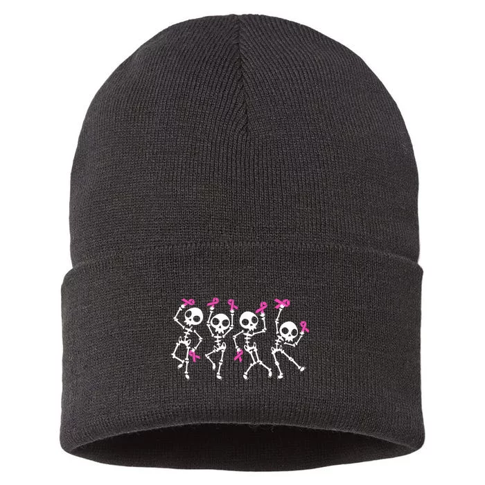 Ribbon Breast Cancer Awareness Skeleton Sustainable Knit Beanie