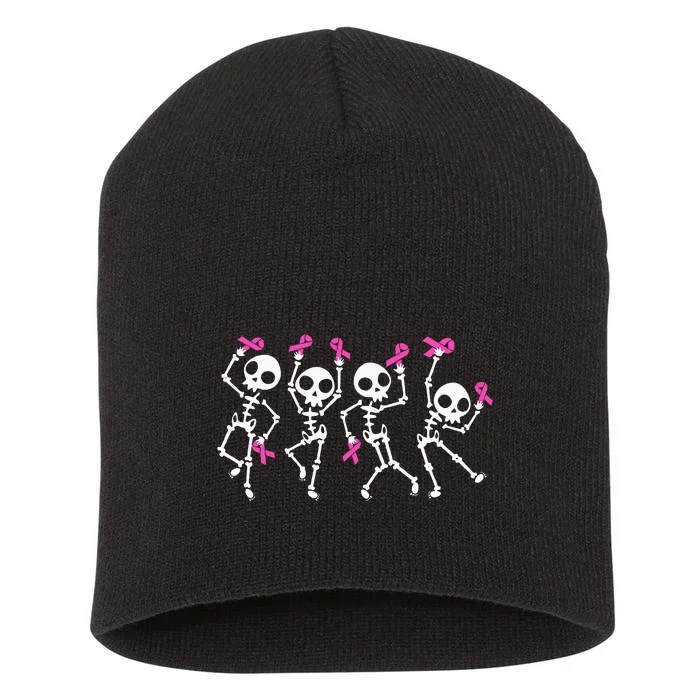 Ribbon Breast Cancer Awareness Skeleton Short Acrylic Beanie