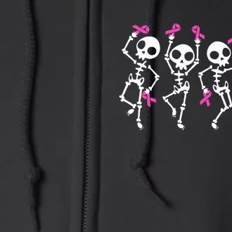 Ribbon Breast Cancer Awareness Skeleton Full Zip Hoodie