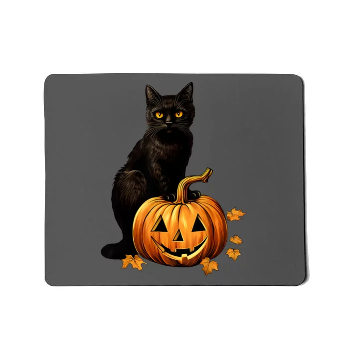 Retro Black Cat Halloween Pumpkin Costume For Thankgiving Gift Mousepad