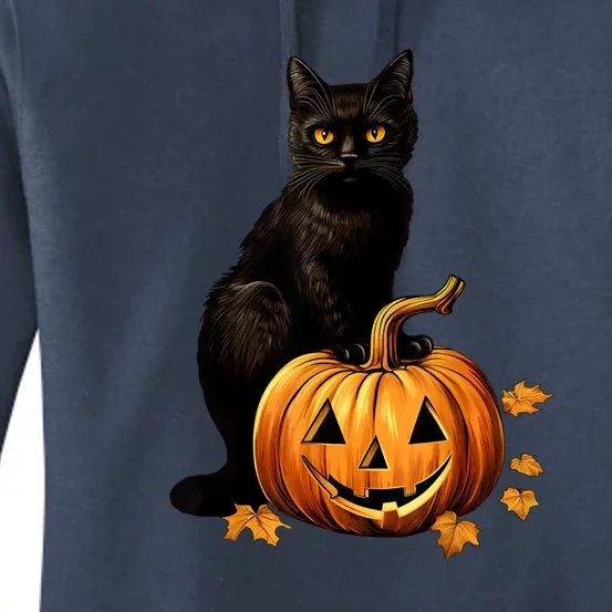 Retro Black Cat Halloween Pumpkin Costume For Thankgiving Gift Women's Pullover Hoodie