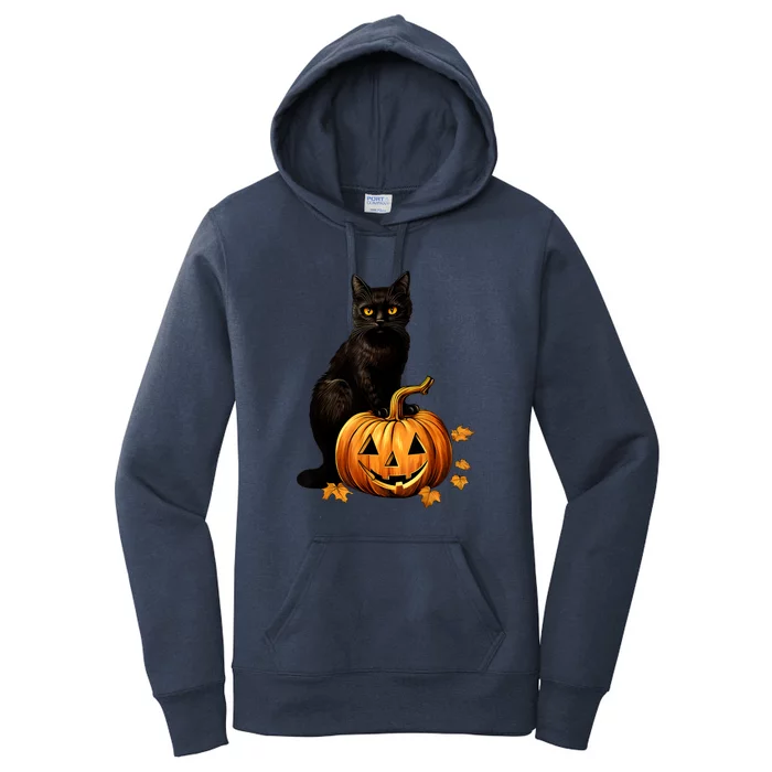 Retro Black Cat Halloween Pumpkin Costume For Thankgiving Gift Women's Pullover Hoodie