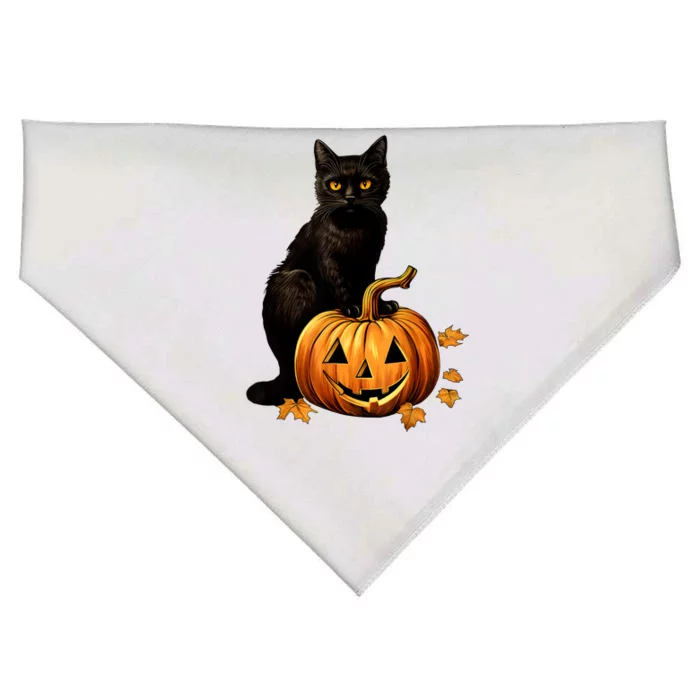 Retro Black Cat Halloween Pumpkin Costume For Thankgiving Gift USA-Made Doggie Bandana