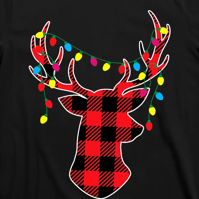 Red Black Christmas Gifts Buffalo Plaid Deer T-Shirt