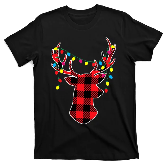 Red Black Christmas Gifts Buffalo Plaid Deer T-Shirt