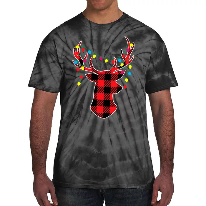 Red Black Christmas Gifts Buffalo Plaid Deer Tie-Dye T-Shirt