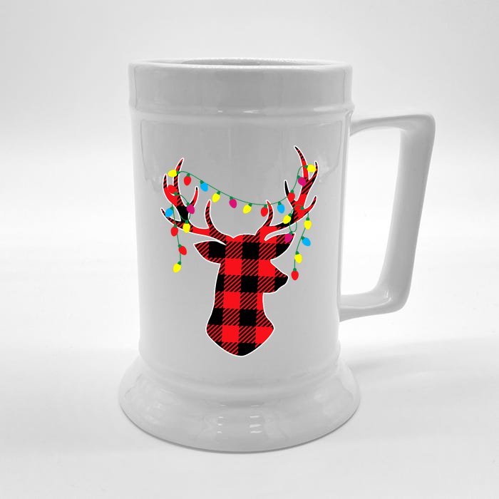 Red Black Christmas Gifts Buffalo Plaid Deer Front & Back Beer Stein