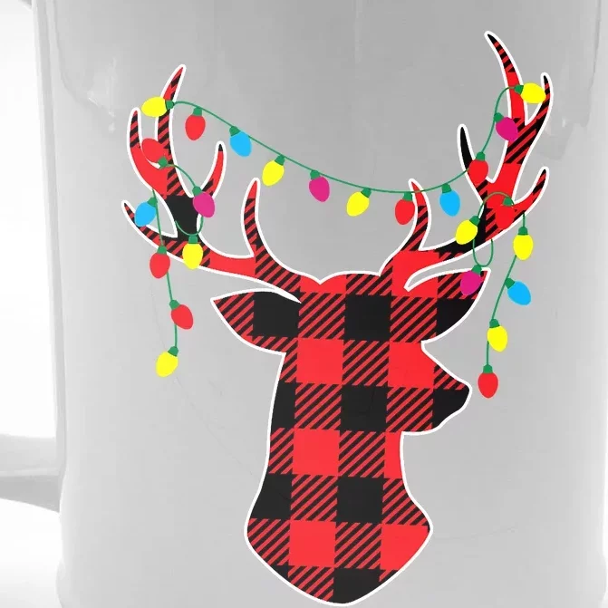 Red Black Christmas Gifts Buffalo Plaid Deer Front & Back Beer Stein