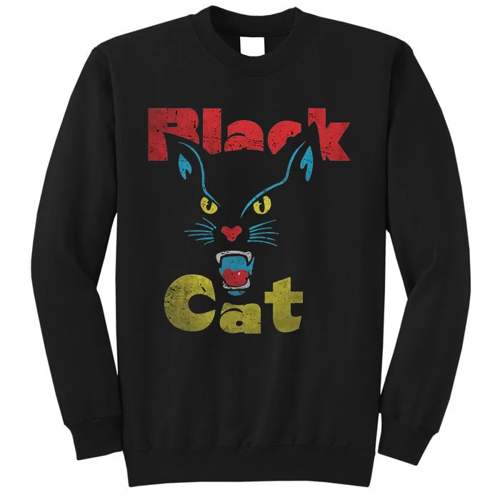 Retro Black Cat Retro Fireworks Vintage Halloween 70s Tee Tall Sweatshirt